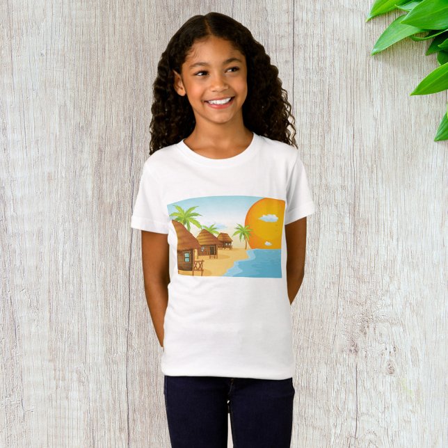 Tropical Beach Sunset with Thatched Huts  T-Shirt (Creator Uploaded)