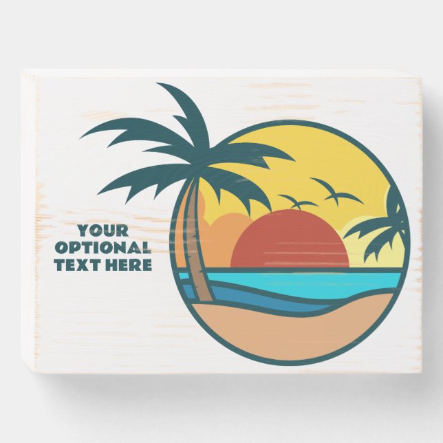 Tropical Beach Sunset Wooden Box Sign (Front Horizontal)