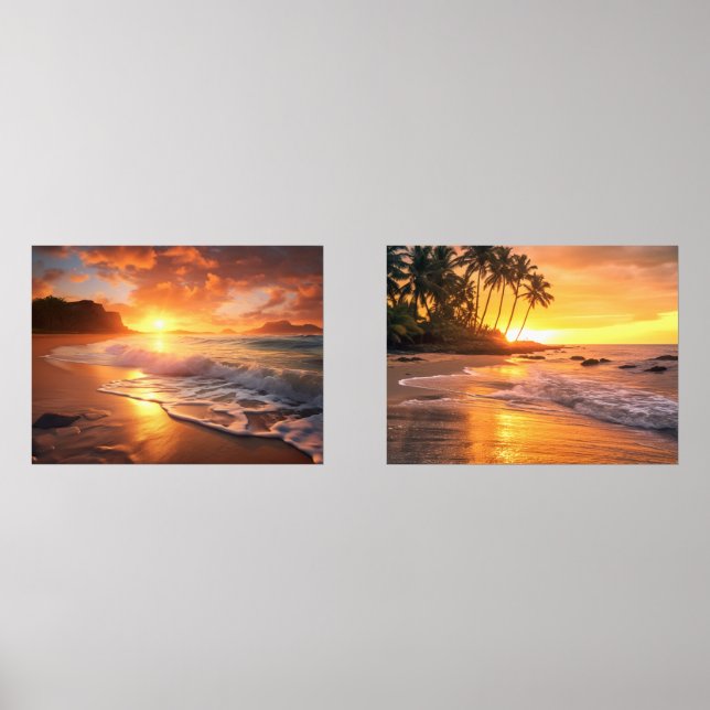 Tropical Beach Sunsets Wall Art Sets (Front)