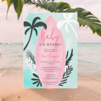 Tropical beach surfboard palm tree Baby Shower