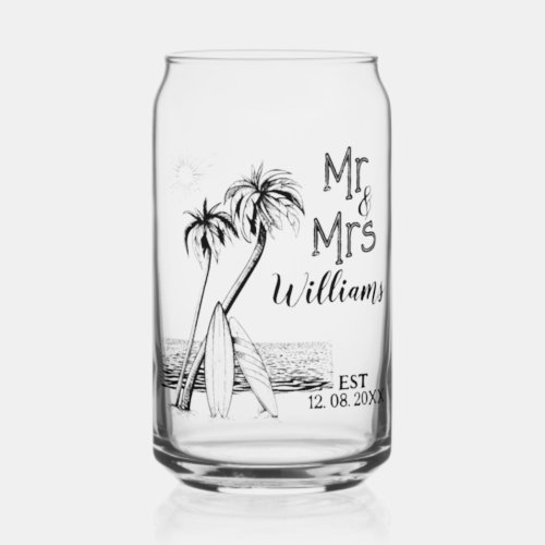 Tropical Beach Surfer Family Name Est  Mr And Mrs Can Glass