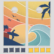 Tropical Beach Surfer Waves Palm Trees Sunshine Cornhole Set