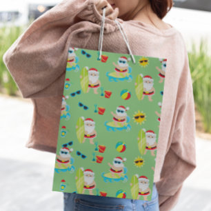 Tropical Beach Surfing Santa Cute Christmas Medium Gift Bag