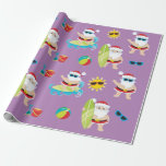 Tropical Beach Surfing Santa Cute Christmas  Wrapping Paper<br><div class="desc">This design may be personalized by choosing the Edit Design option. You may also transfer onto other items. Contact me at colorflowcreations@gmail.com or use the chat option at the top of the page if you wish to have this design on another product or need assistance with this design. See more...</div>