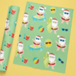 Tropical Beach Surfing Santa Cute Christmas Wrapping Paper<br><div class="desc">This design was created through digital art. It may be personalized by clicking the customize button and changing the color, adding a name, initials or your favorite words. Contact me at colorflowcreations@gmail.com if you with to have this design on another product. Purchase my original abstract acrylic painting for sale at...</div>