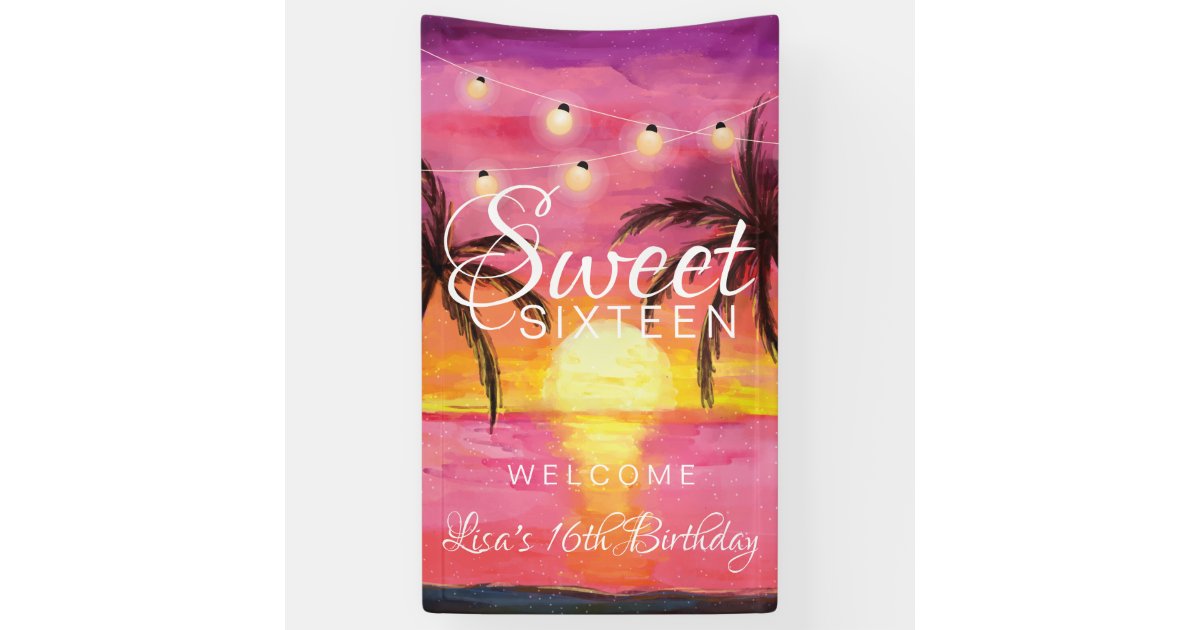 Tropical Beach Sweet 16 Party Banner Zazzle Com