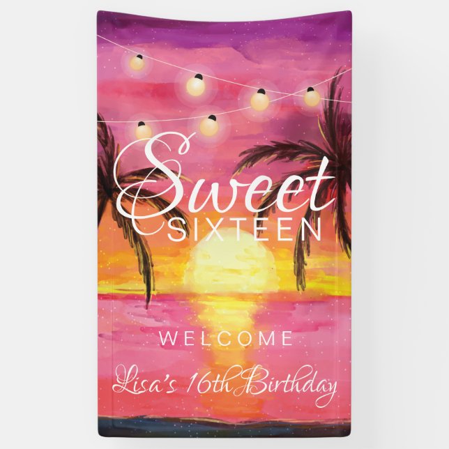 Tropical Beach, Sweet 16 Party Banner (Vertical)