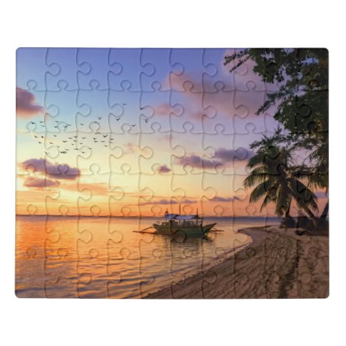 Tropical Beach Tahiti Island Sunset Jigsaw Puzzle