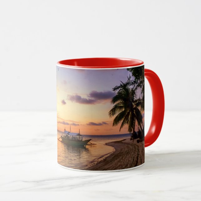 Tropical Beach Tahiti Island Sunset Mug (Front Right)