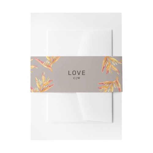 Tropical Beach Taupe Wedding Invitation Belly Band