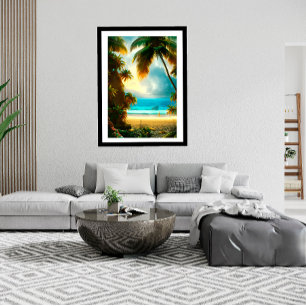 Tropical Beach teal water palm trees beautiful Poster