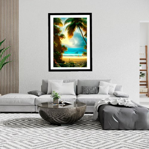 Tropical Beach teal water palm trees beautiful Poster