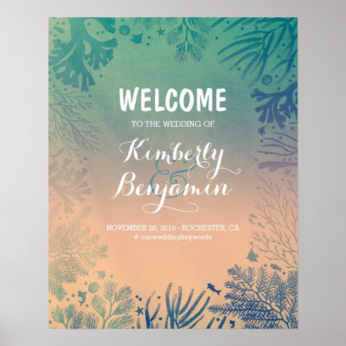 Tropical Beach Teal Wedding Welcome Sign