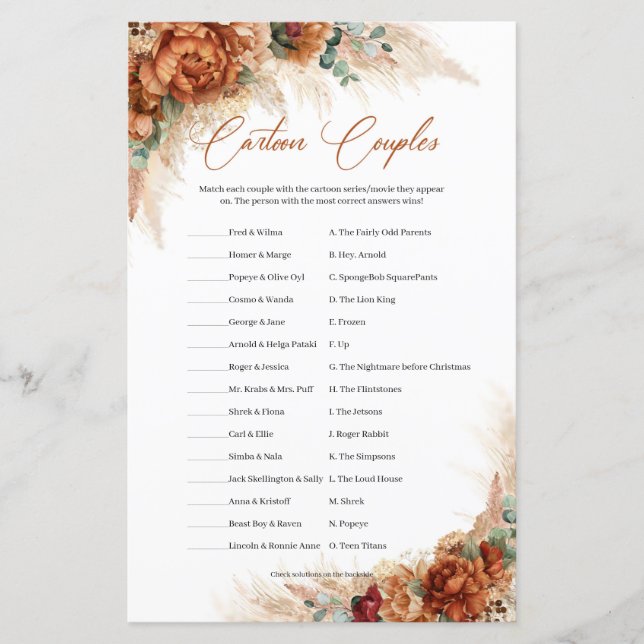 Tropical beach terracotta pampas Cartoon Couples (Front)