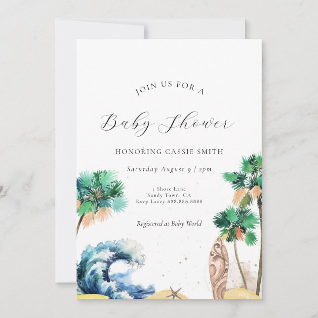 Tropical Beach Theme Baby Shower Invitation Unisex (Front)