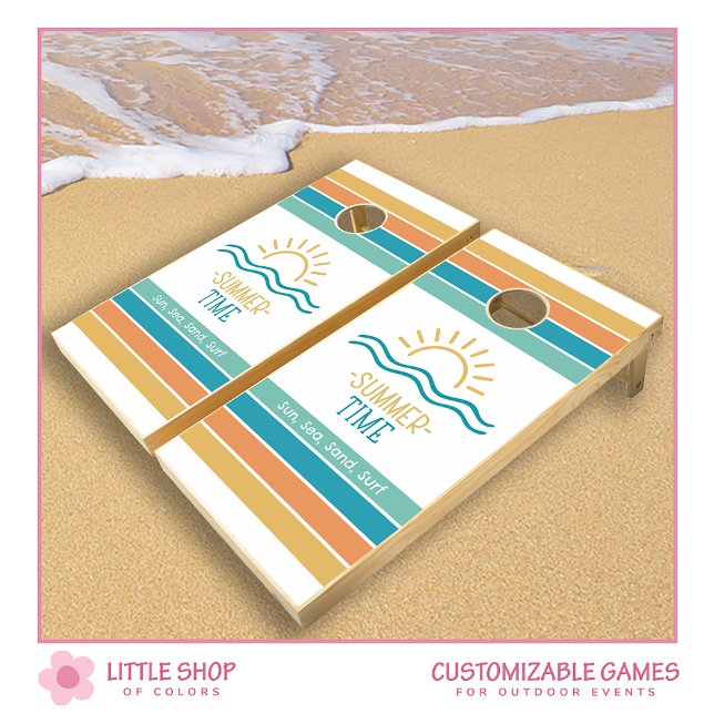 Tropical Beach Theme Bold Stripes Cornhole Set (Creator Uploaded)