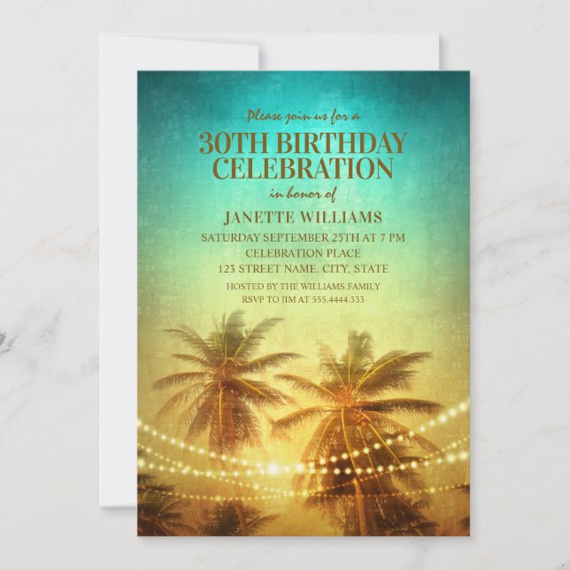 Tropical Beach Themed 30th Birthday Party Hawaiian Invitation (Front)