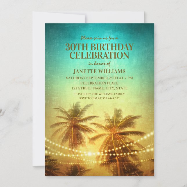 Tropical Beach Themed 30th Birthday Party Hawaiian Invitation (Front)