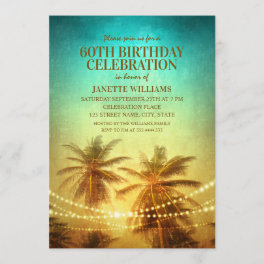 Tropical Beach Themed 60th Birthday Party Hawaiian Invitation