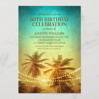 Tropical Beach Themed 60th Birthday Party Hawaiian Invitation