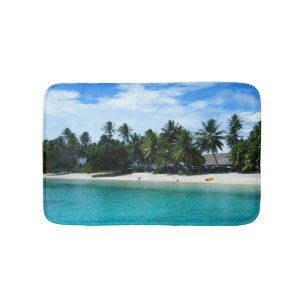 Tropical Beach Themed White Sand in Island Beach Bathroom Mat