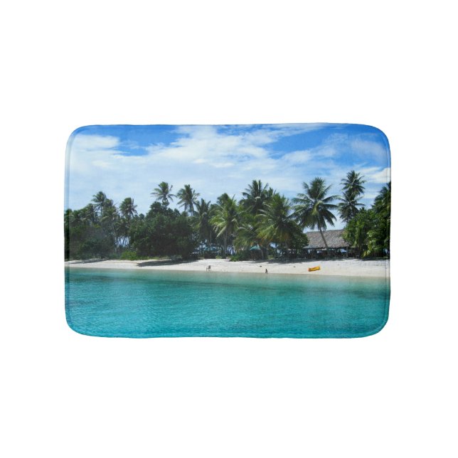 Tropical Beach Themed White Sand  in Island Beach Bathroom Mat (Front)