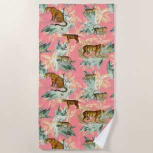 Tropical Beach Tiger Palm Trees in Soft Pink Towel