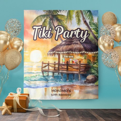 Tropical Beach Tiki Bar Birthday Tapestry