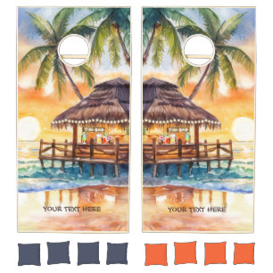 Tropical Beach Tiki Bar  Cornhole Set