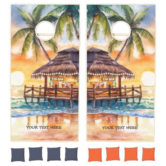 Tropical Beach Tiki Bar  Cornhole Set (Set)