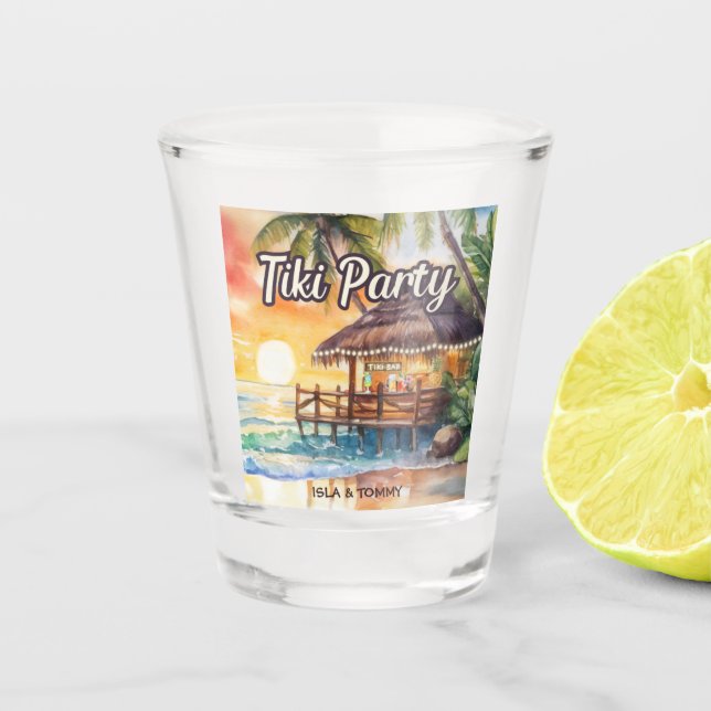 Tropical Beach Tiki Bar Wedding Shower Shot Glass (Front)