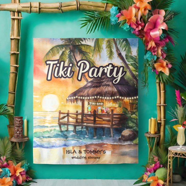 Tropical Beach Tiki Bar Wedding Shower Tapestry (Creator Uploaded)