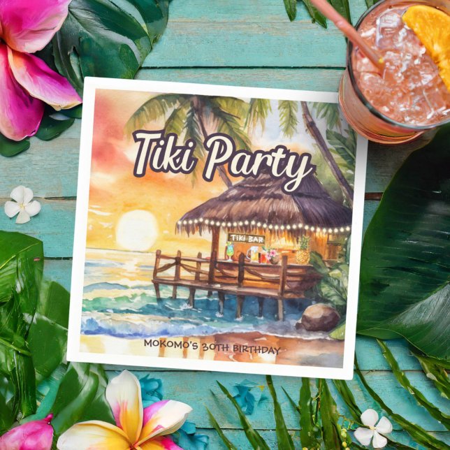 Tropical Beach Tiki Birthday Party Cocktail Napkins (Creator Uploaded)