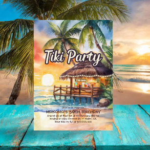 Tropical Beach Tiki Party Birthday Invitation