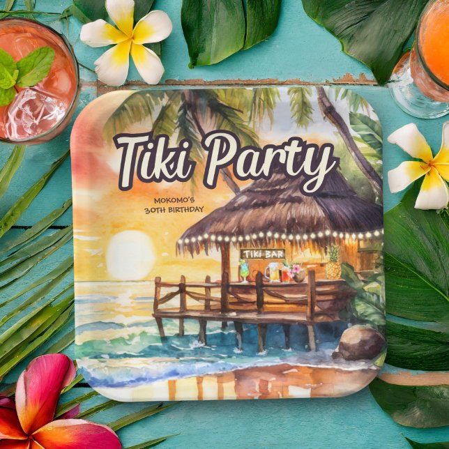Tropical Beach Tiki Party Birthday Paper Plates (Creator Uploaded)