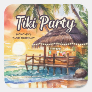 Tropical Beach Tiki Party Birthday Square Sticker