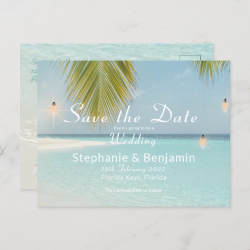 Tropical Beach Turquoise Cool Palm Tree Wedding Announcement Postcard