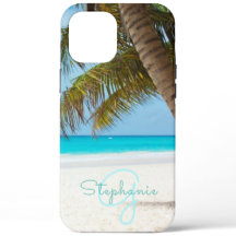 Tropical Beach Turquoise Monogram Palm Tree