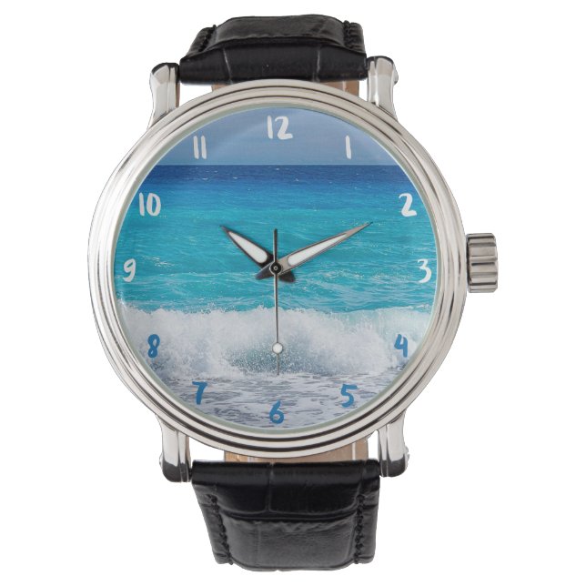 Tropical Beach Turquoise Water Blue Ocean Sea Foam Watch (Front)
