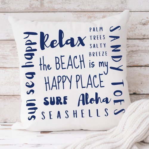 Tropical Beach Typography Coastal Throw Pillow