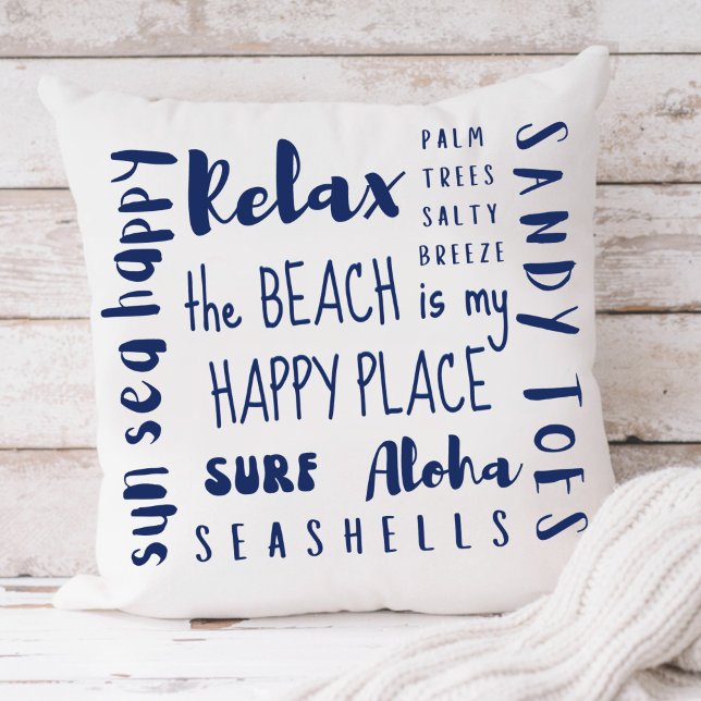 Tropical Beach Typography Coastal Throw Pillow (Creator Uploaded)
