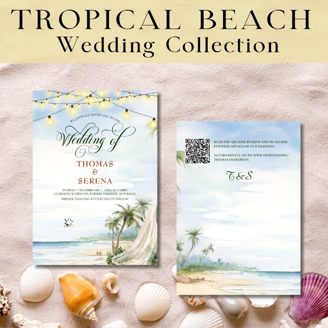 Tropical Beach Typography Destination Wedding   Invitation (Creator Uploaded)