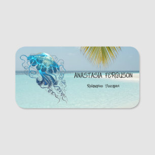 Tropical Beach Typography Minimalist Logo Chic  Name Tag
