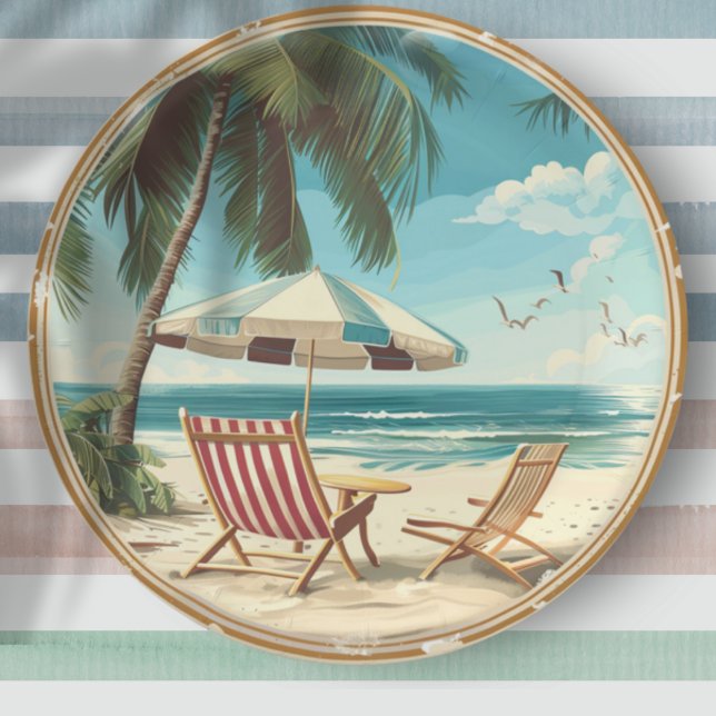 Tropical Beach Umbrella and Chairs Summer Paper Plates (Creator Uploaded)
