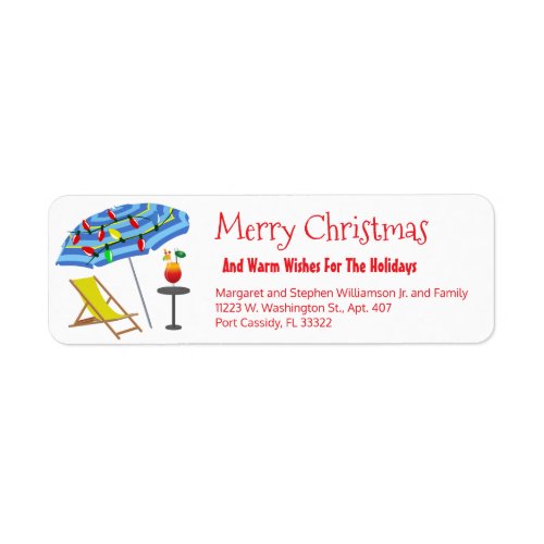 Tropical Beach Umbrella Drink Funny Christmas Fun Label