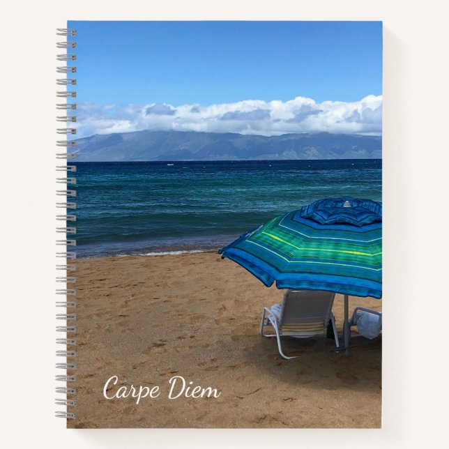 Tropical Beach Umbrella Photo Spiral Notebook (Front)