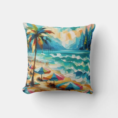 Tropical Beach Umbrellas  Throw Pillow