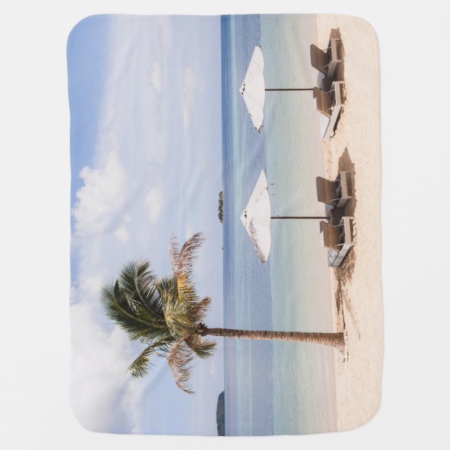 Tropical beach umbrellas: white, palm. baby blanket (Front)