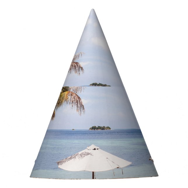 Tropical beach umbrellas: white, palm. party hat (Front)