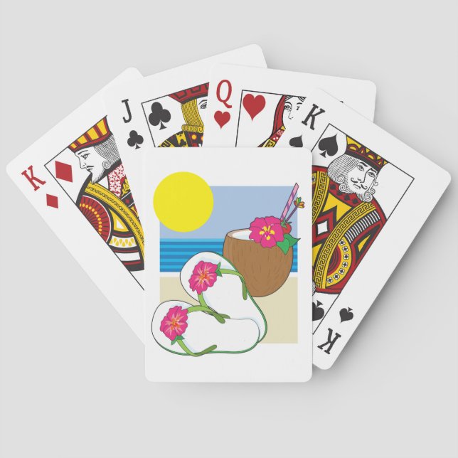 Tropical Beach Vacation Coconut Flowers Flip Flops Poker Cards (Back)
